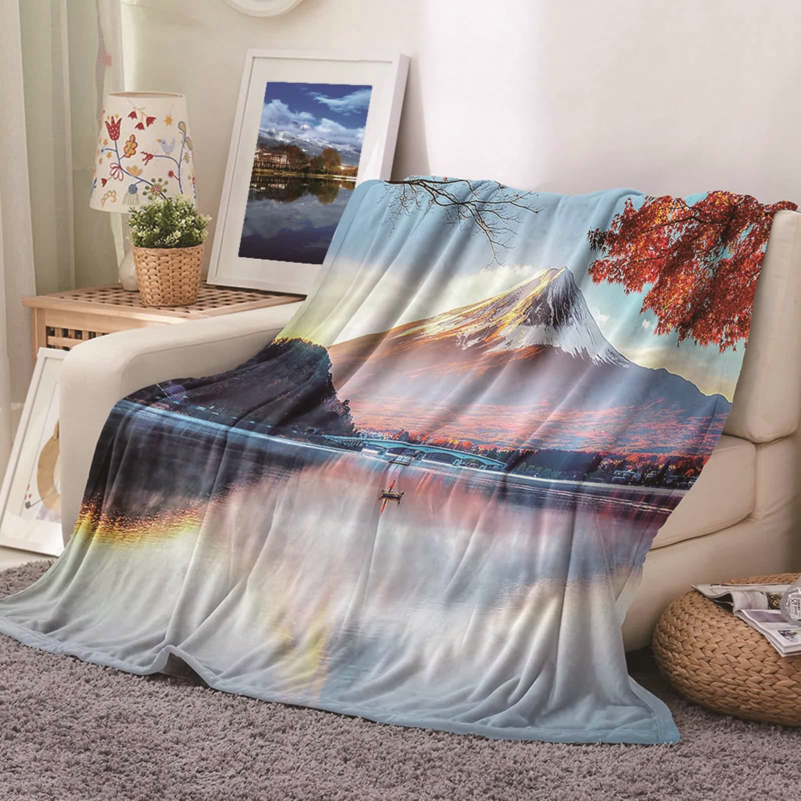 Aeici Couverture Polaire, Couverture en Flanelle Couverture 150x200 cm Montagnes Enneigées Lacs Couverture Canapé Cadeau pour Adultes et Enfants