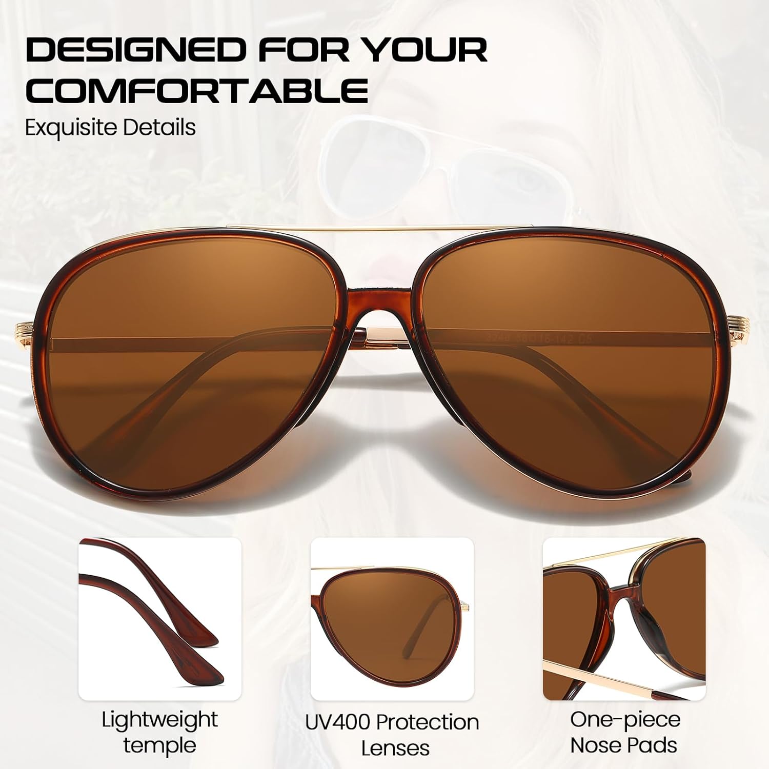 SODQW Tangle Free Aviator Sunglasses for Women Men Polarized Trendy Sun Glasses with UV400 Protection for Fishing Driving thumbnail