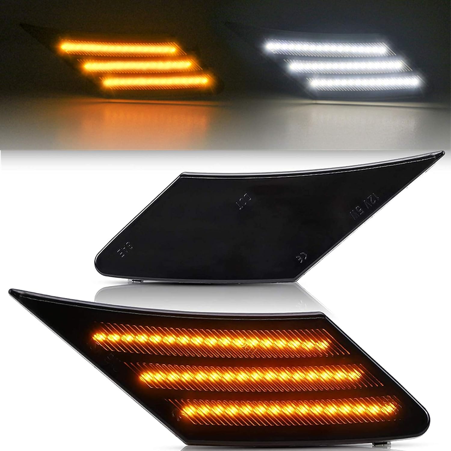 LED Side Marker Compatible with BRZ FR-S FT86 2013-2019 w/Sequential Turn Signal, White Running+ Amber Turning Light Driver & Passenger Side, Black Housing