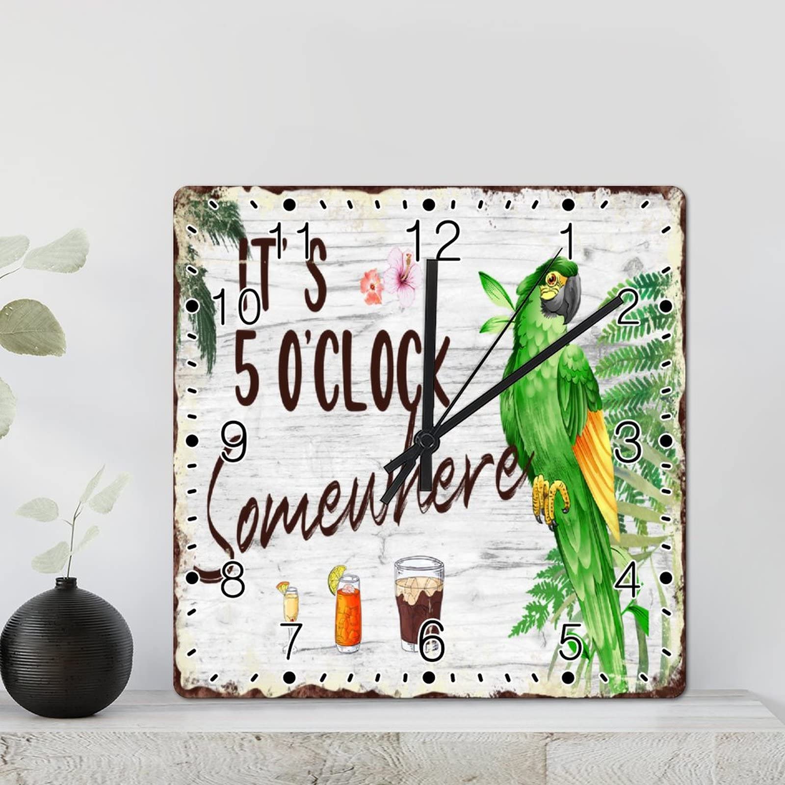 Horloge murale perroquet originale, l'idée cadeau carrée pour crémaillère et salon