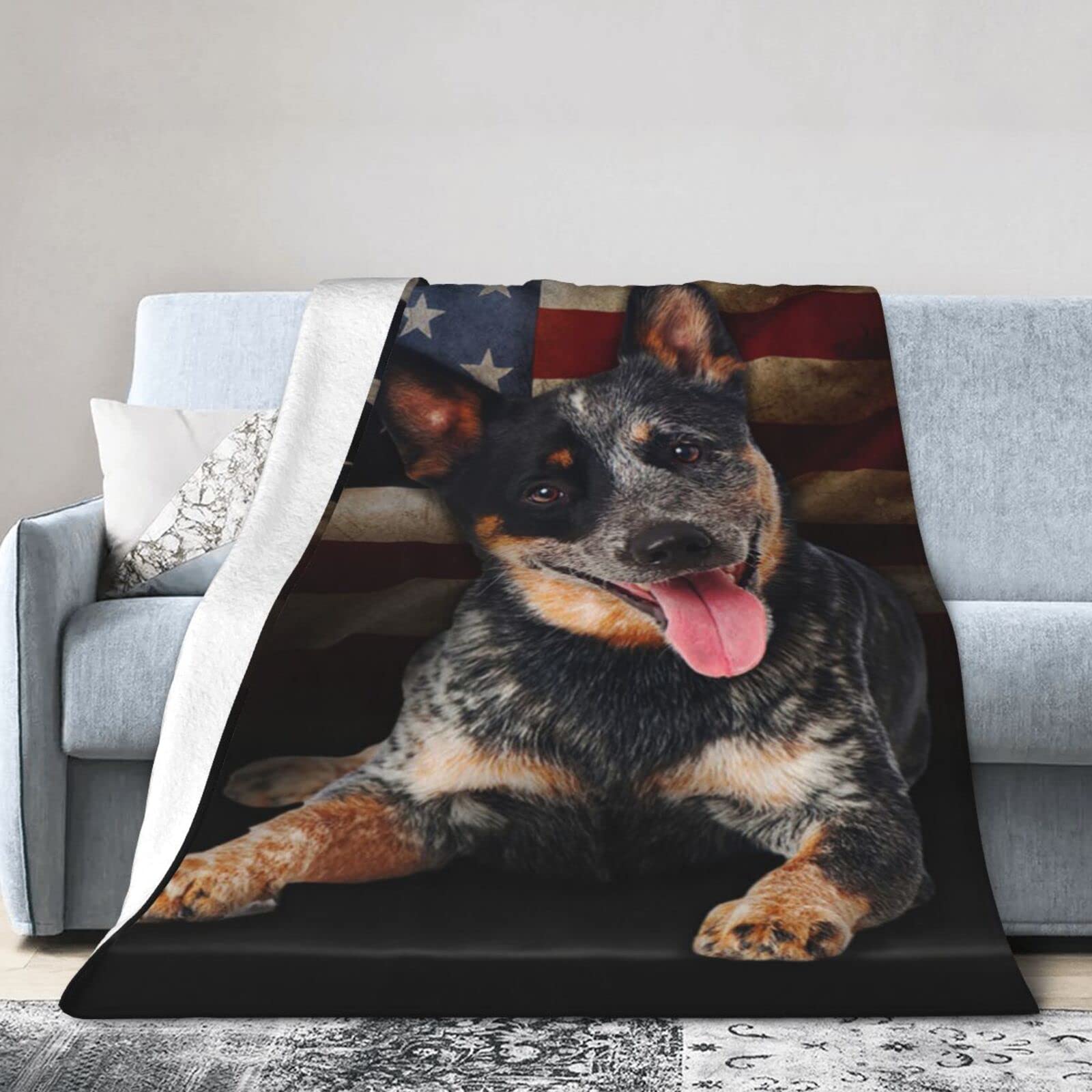 Lsjuee Flannel Fleece Blanket 50"X40" Australian Cattle Dog Sofa Throw Blanket Funny Ultra-Soft Travel Winter Blankets for Adult Keep Warm