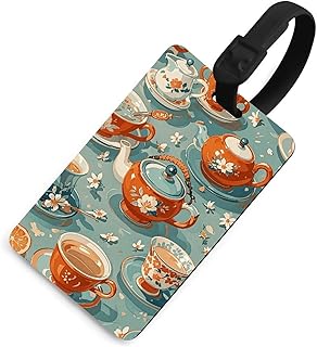 Teapot and MugLuggage Tag - Personalized Travel Accessory Withinformation Slot and Lanyard Suitcases Gym Bags