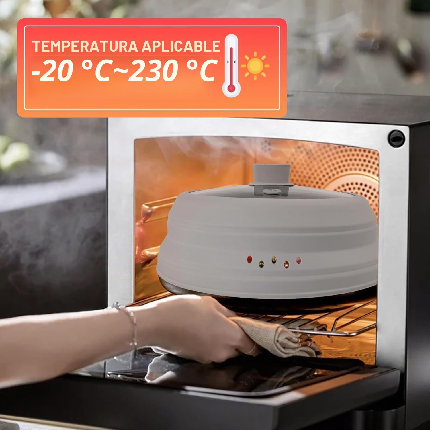 Tapa Microondas 25cm, Plegable Tapa Microondas Cristal con Mango