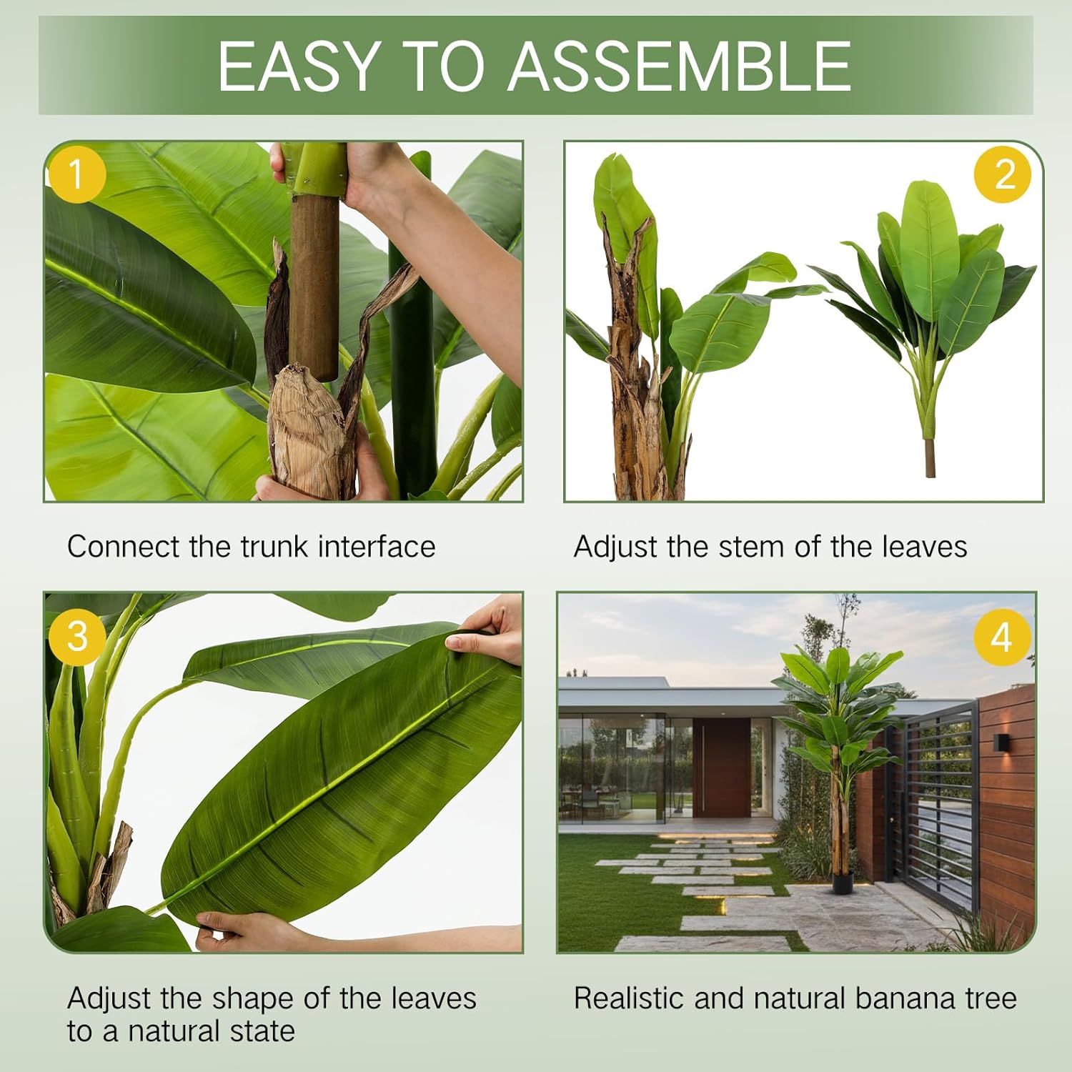 Jexine 1 Pack 8 Ft Artificial Banana Tree with Pot Faux Banana Plants Tall Faux Floor Leaf Plant with 3 Trunks and 19 Large Leaves for Indoor Home Office Decor Housewarming Gift - Image 4