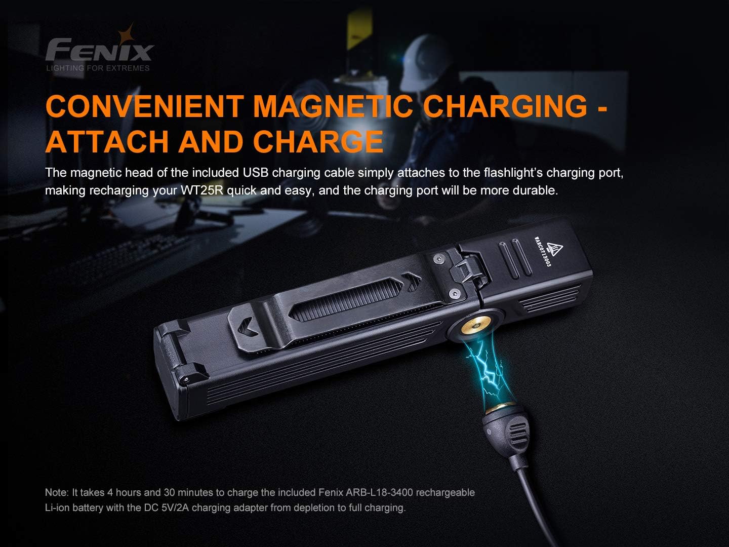 Fenix WT25R 1000 Lumen Rechargeable Handheld Worklight Magnetic Pivoting Flashlight with Organizer