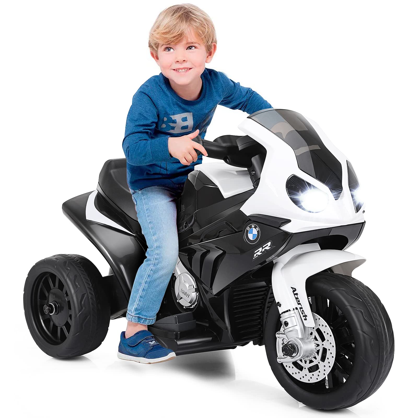 RELAX4LIFE BMW-S 1000 RR 6V Moto Eléctrica para Niños con 3 Ruedas, Música, Luces y Claxon, 3 km/h, Triciclo Eléctrico para Niños de 18-36 Meses, Capacidad de Carga de 20 kg (NEGRO)