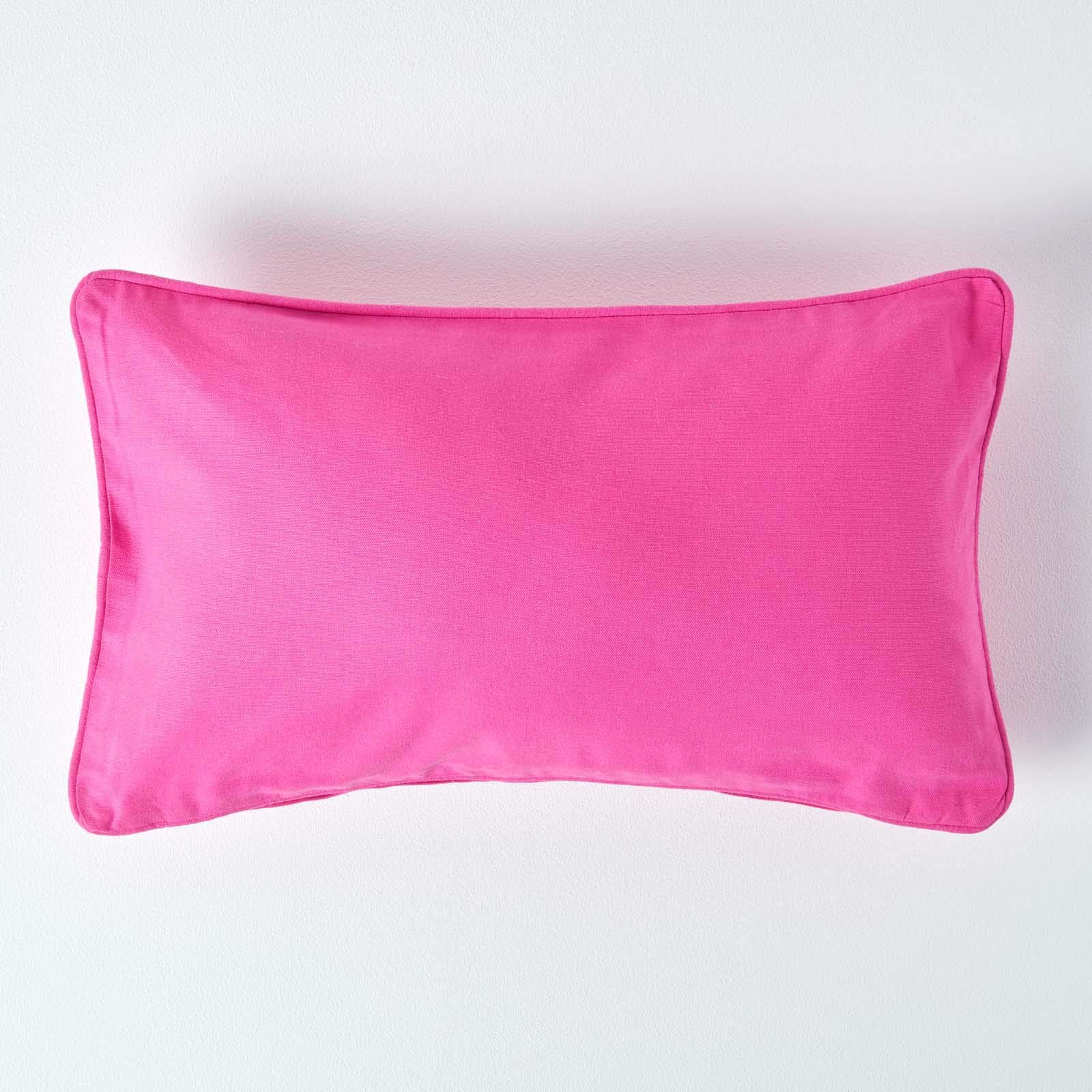 HOMESCAPES - 100% Cotton Plain Cerise Cushion Cover - 30 x 50 cm Rectangular - 12 x 20 Inches - Hot Pink - Sofa Cushion Pillow Cover - Washable