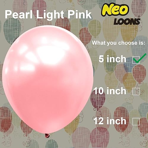 Miniatura 2 de Neo LOONS 100 globos de látex rosa claro perla de 5 pulgadas, ideales para niños, cumpleaños de adultos, bodas, recepciones, baby showers, peleas de
