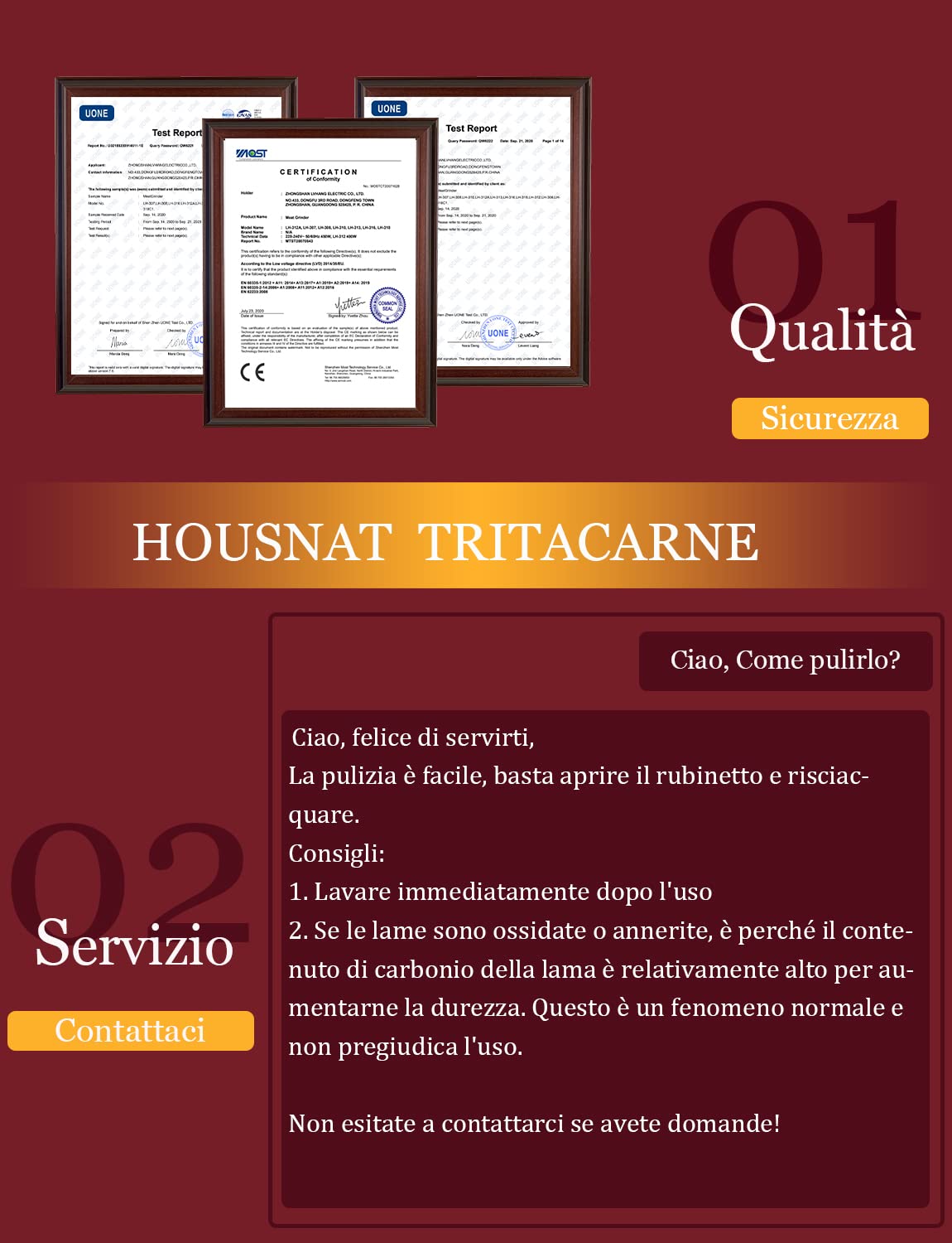 Tritacarne Elettrico Professionale, Acciaio Inox, 1500W Max, 3 IN 1 Tritacarne per Carne con 3 Piastre di Macinazione, Attacco per Salsiccia e Kubbe