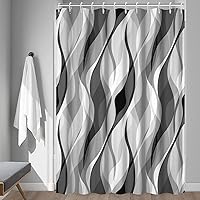 Vista 3 de Grey Shower Curtain, Modern Abstract Black and Grey Striped Shower Curtain Set for Bathroom Waterproof White Gray Shower Curtain with Hooks, 72x72