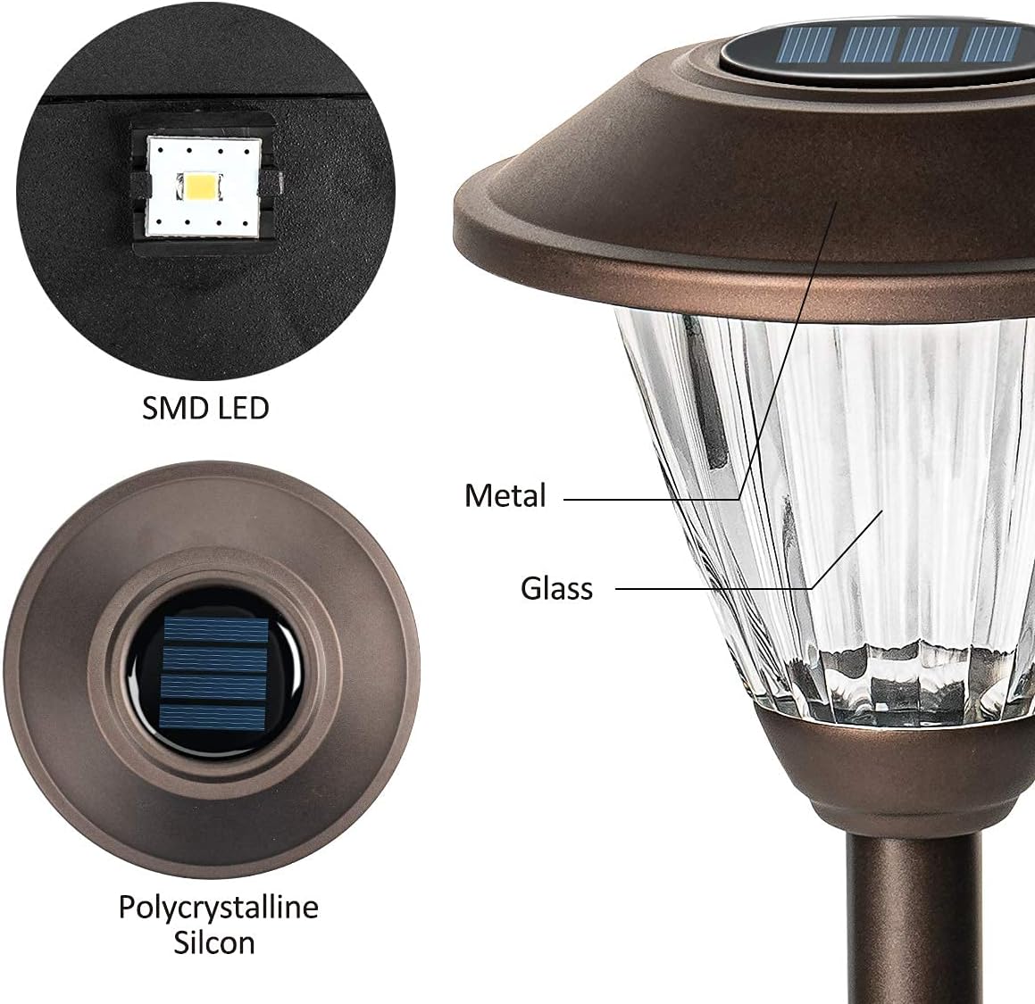 SOLPEX Solar Pathway Lights Outdoor, 6 Pack Solar Powered Garden Lights, Automatic Glass Metal Waterproof Solar Landscape Lights for Landscape, Lawn, Pathway, Walkway and Driveway(Warm White)