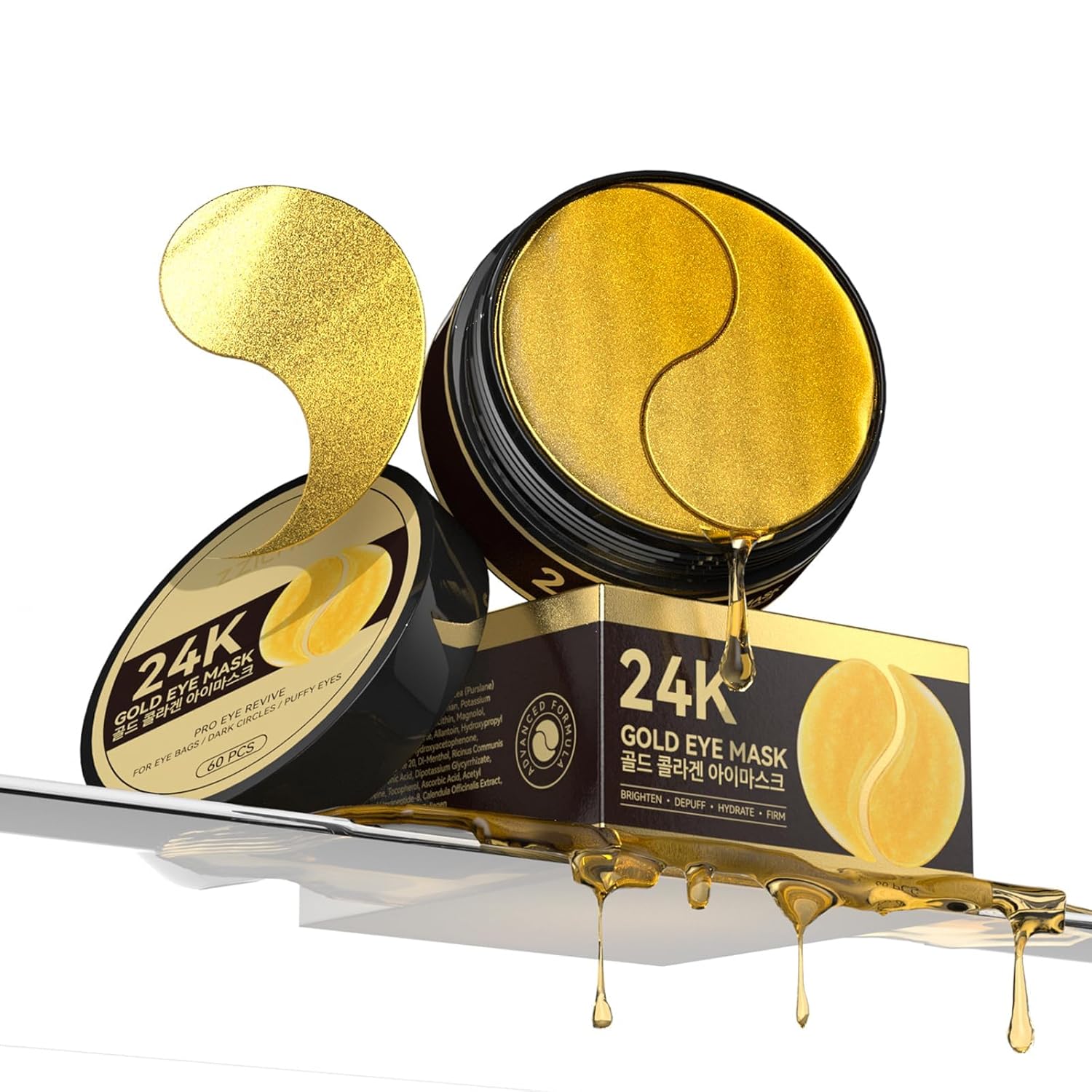 24k Gold Eye Patches - Firming, Glowing & Hydrating Hydrogel Mask for Puffy Eyes, Dark Circles, Wrinkles, Eye Bags Treatment, Fine Lines, Korean Skincare Gifts for Men and Women, 60Pcs