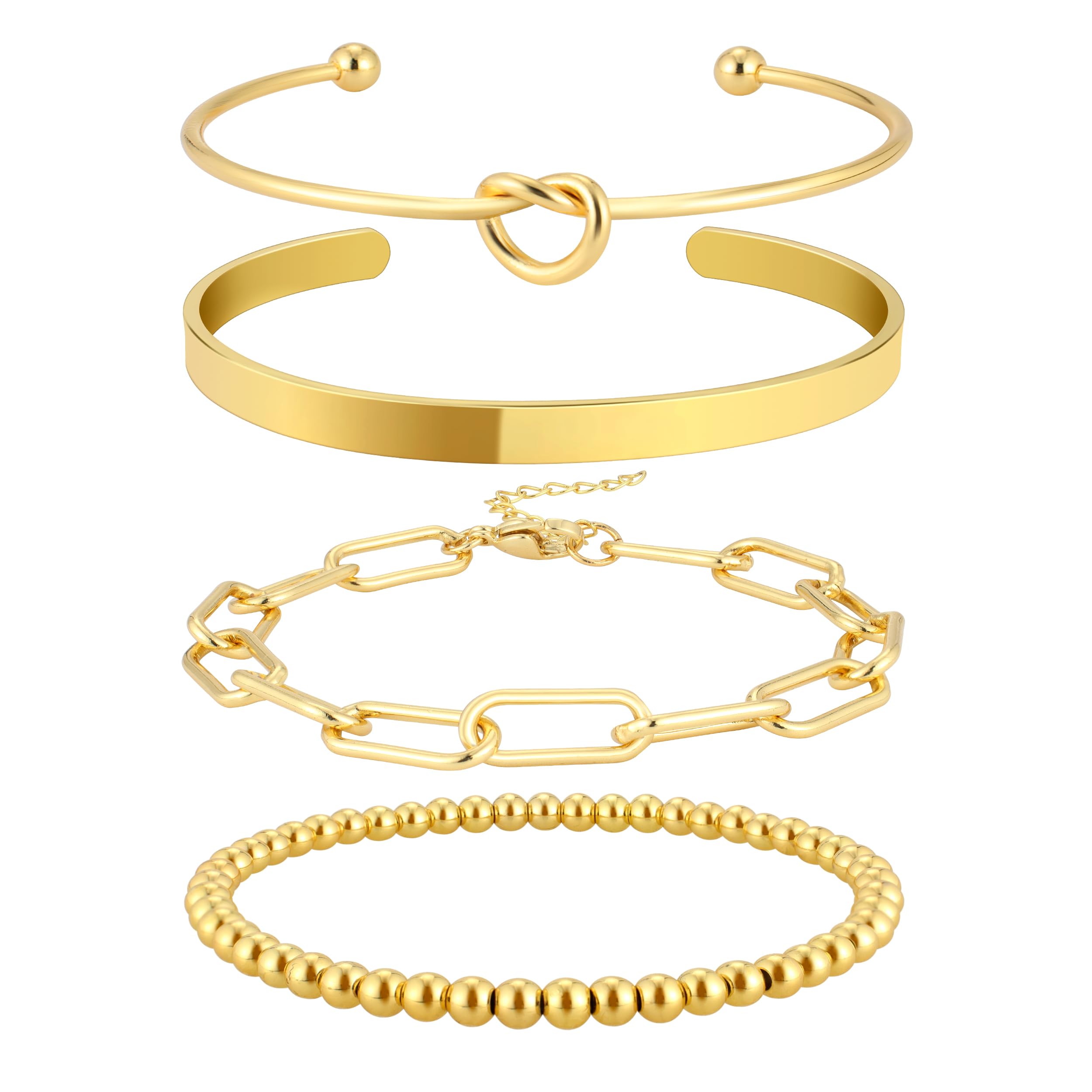 Gold Plated Bangle Cuff Bracelets for Women Non Tarnish Gold Bracelet Stack Jewelry Set for Women Trendy