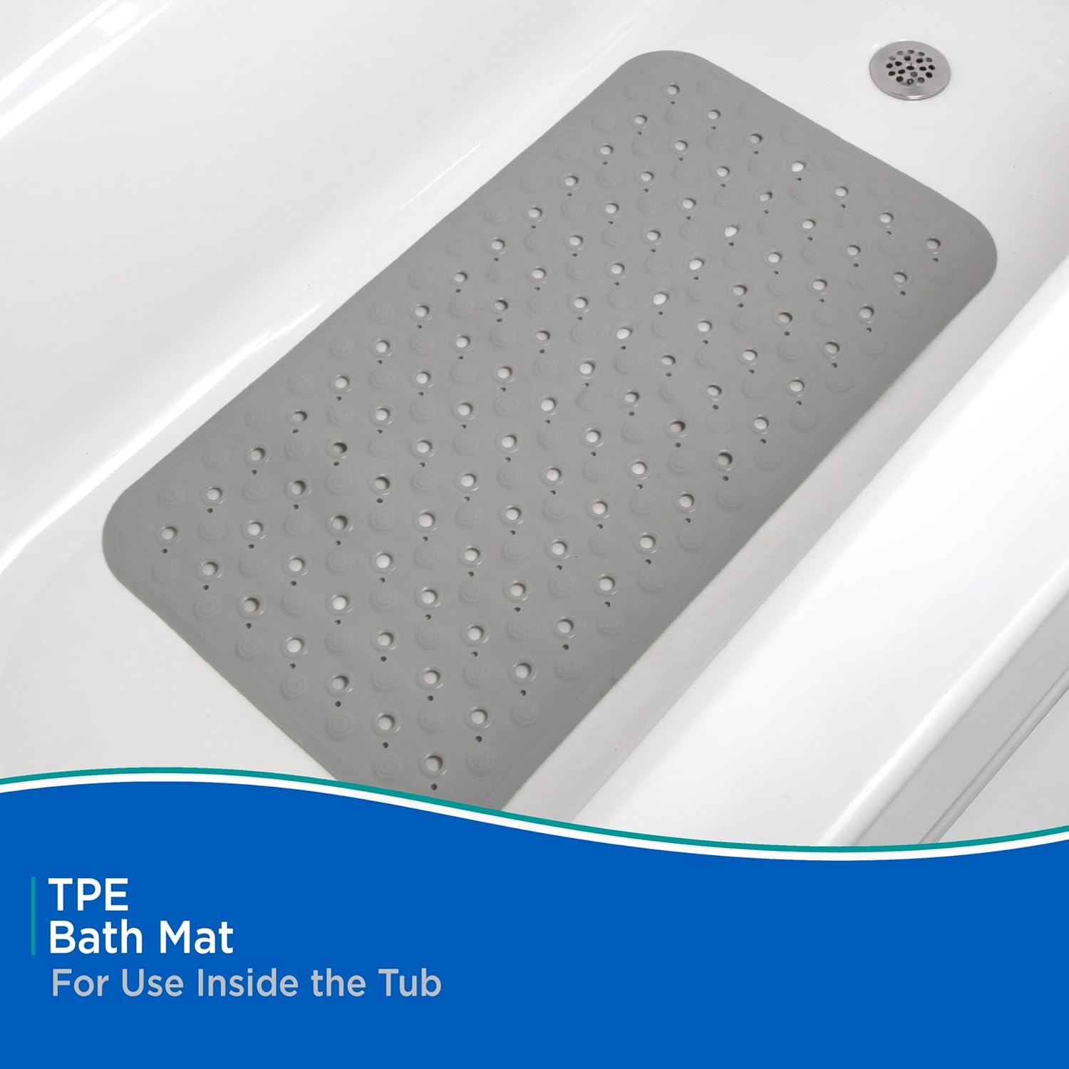 Kenney KN67262 TPE Bubble Bath Mat, Shower Mat, Tub Mat with Suction Cups and Large Drain Holes for Use Inside the Bathroom Shower, 27.75 L x 15.5 W, Gray