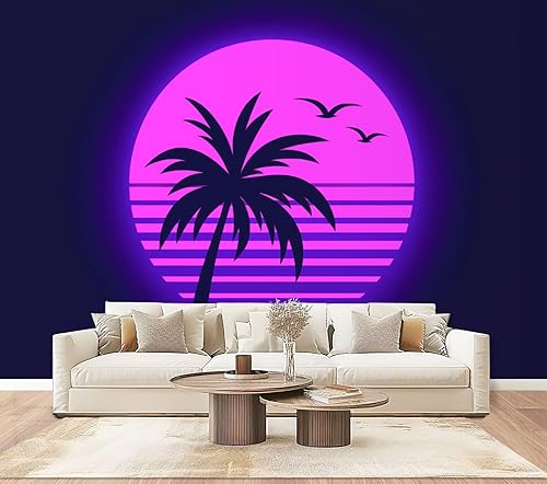 Miniatura 9 de Wall Mural Peel & Stick 80s Retro 3D car neon Abstract Space Self-Adhesive Wallpaper Removable Wall Decal Wall Sticker Home Decor for Living Room