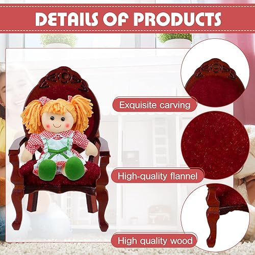 Miniatura 2 de Silla de casa de muñecas en miniatura 112, muebles victorianos en miniatura, silla de casa de muñecas, silla de madera tallada para sofá individual,