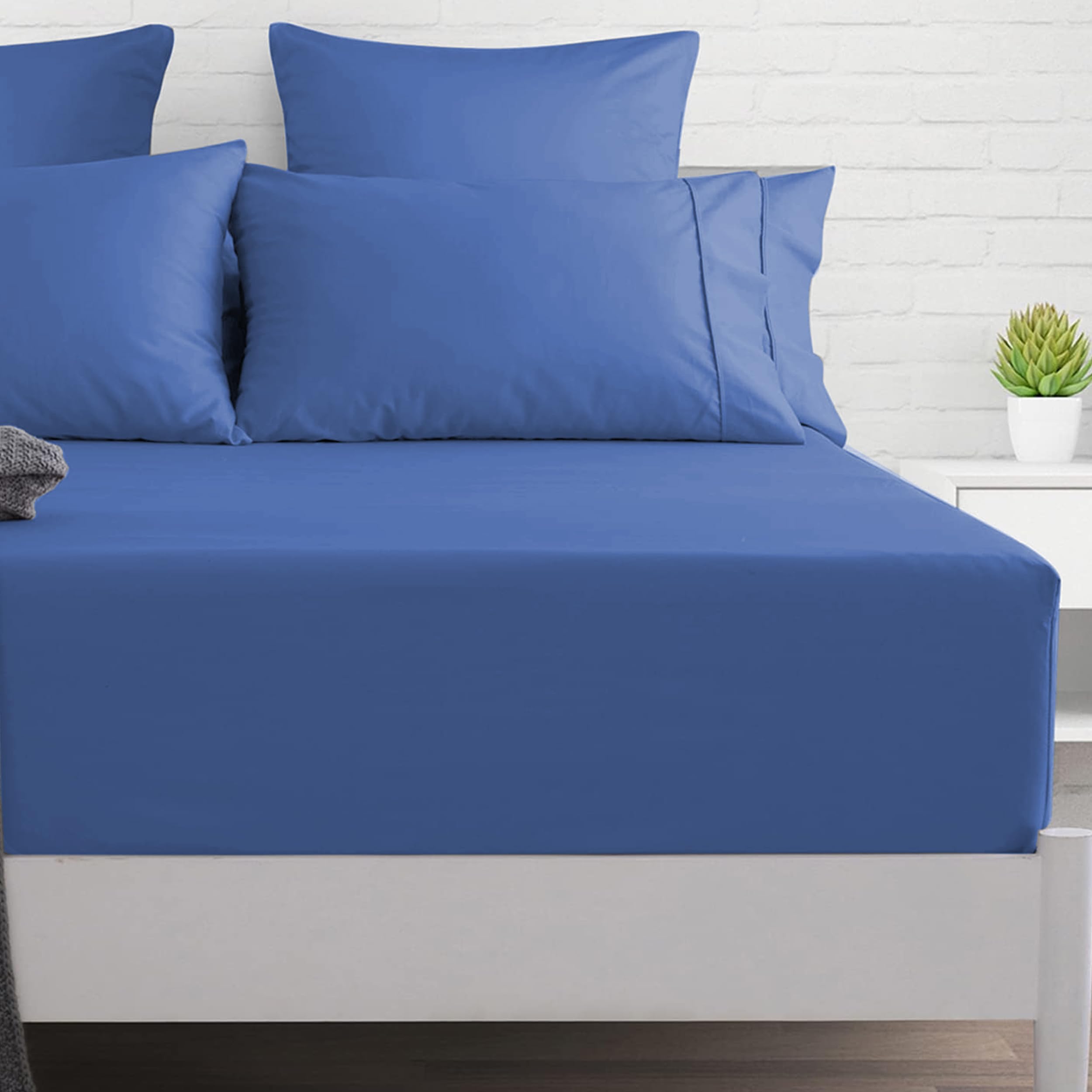PRIME LINENS Extra Deep Fitted Sheet 40 CM Brushed Microfiber Wrinkle & Fade Resistant Bottom Sheet Soft Durable Bed Sheets (Mid Blue, Super King)