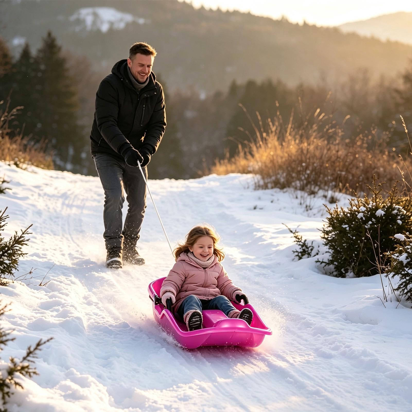 Kinderschlitten 2-Personen Winter-Rodel Outdoor-Spielzeug mit Haltegriff | Skiboard Schnee Schlitten für , Sand, , Gras, Hänge, Outdoor Spiel, , Mädchen, , alle Jahreszeiten