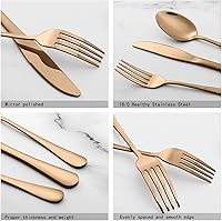 Vista 4 de Juego de cubiertos de acero inoxidable de oro rosa de 20 piezas, incluye cuchillo, tenedorcuchara, pulido espejo, apto para lavavajillas