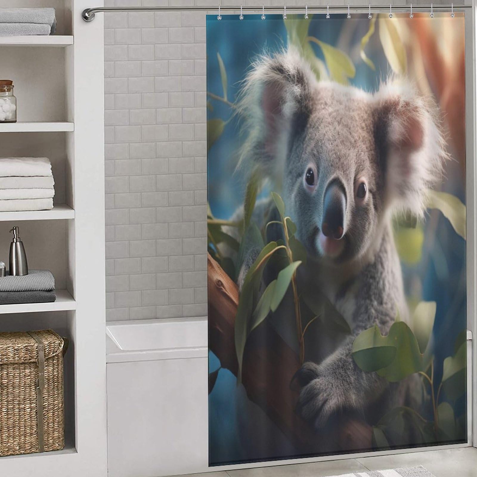 Rideau de douche lavable anti-éclaboussures motif Koala en tissu imperméable pour grand bain