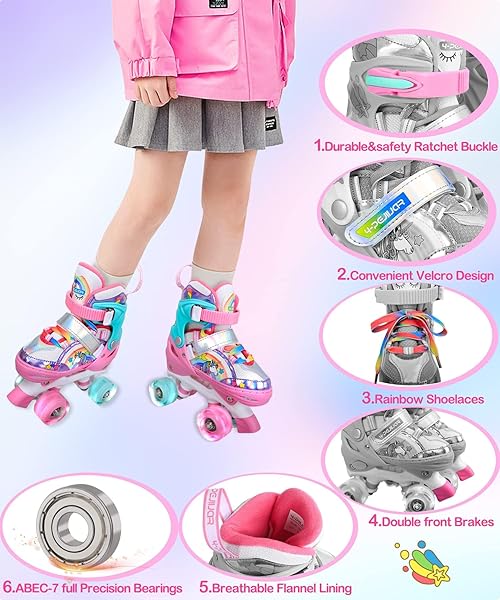 Pattini a Rotelle Bambina Unicorno Pattini Regolabili Pattini a Rotelle in Linea con 4 LED Ruote per Bambini Ragazzi Principianti - 4