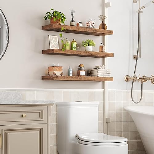 Miniatura 2 de Estantes flotantes para pared, juego de 3 estantes de pared de 1.5 pulgadas de grosor con soportes invisibles, estantes colgantes de 31.5 pulgadas