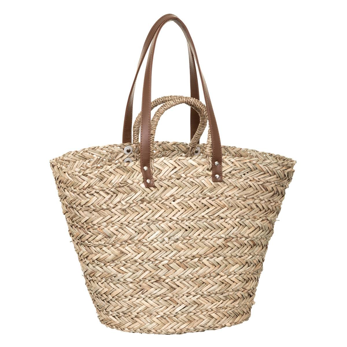 5 five simply smart 5five - Panier Osier Naturel avec Anses Double Format Portage Main ou Épaule Grande Capacité Idéal Shopping Marché Courses