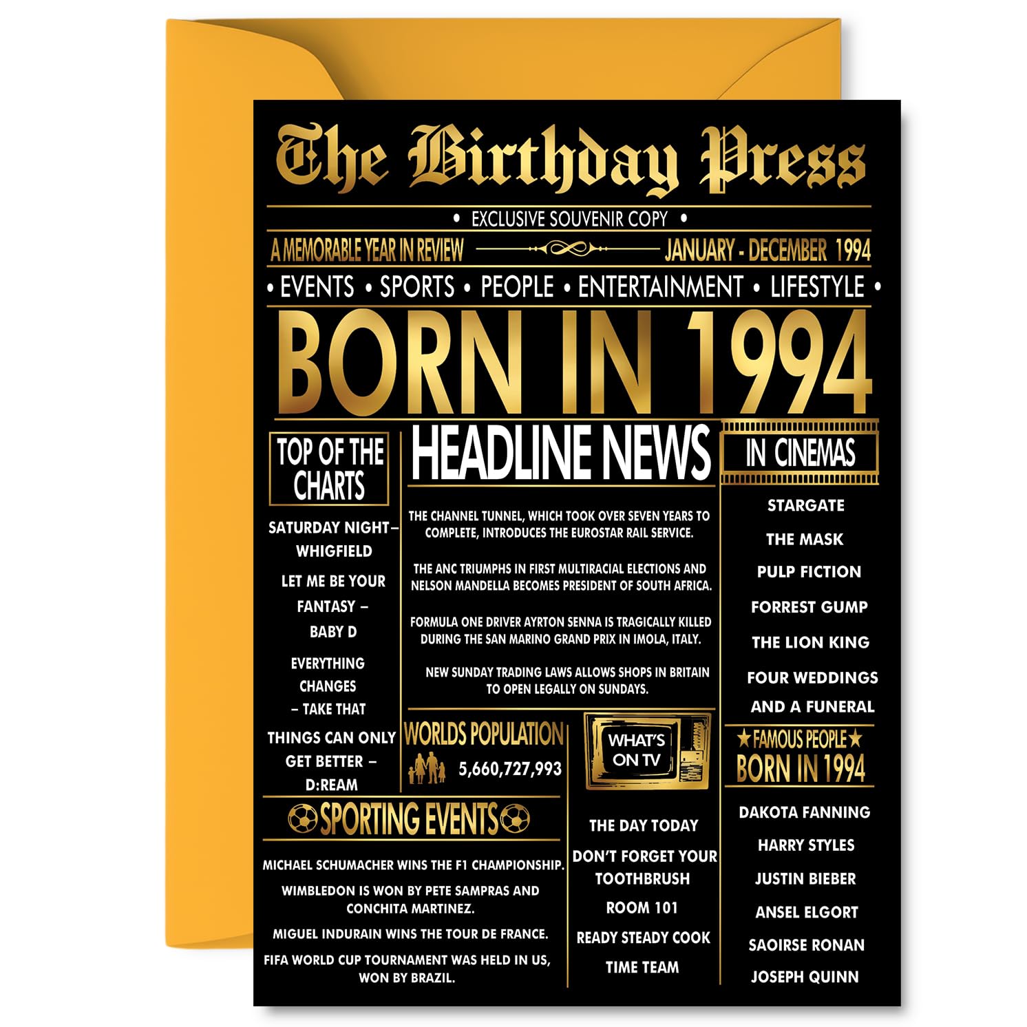 Gold 32nd Birthday Card for Women and Men, 5x7 Inch Bday Greeting Cards