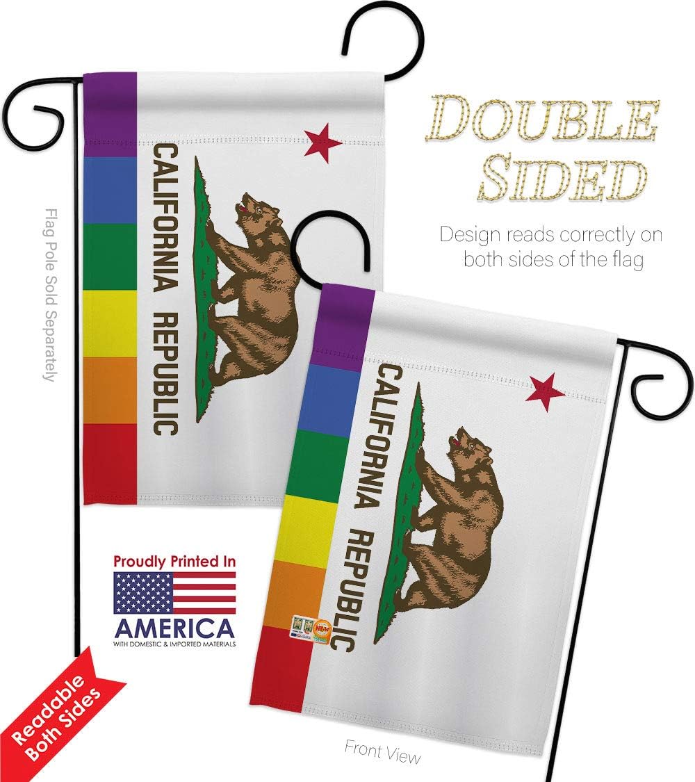California Republic Pride Garden Flag Set with Stand Support Rainbow Love LGBT Gay Bisexual Pansexual Transgender Small Decorative Gift Yard House Banner Double-Sided Made In USA 13 X 18.5