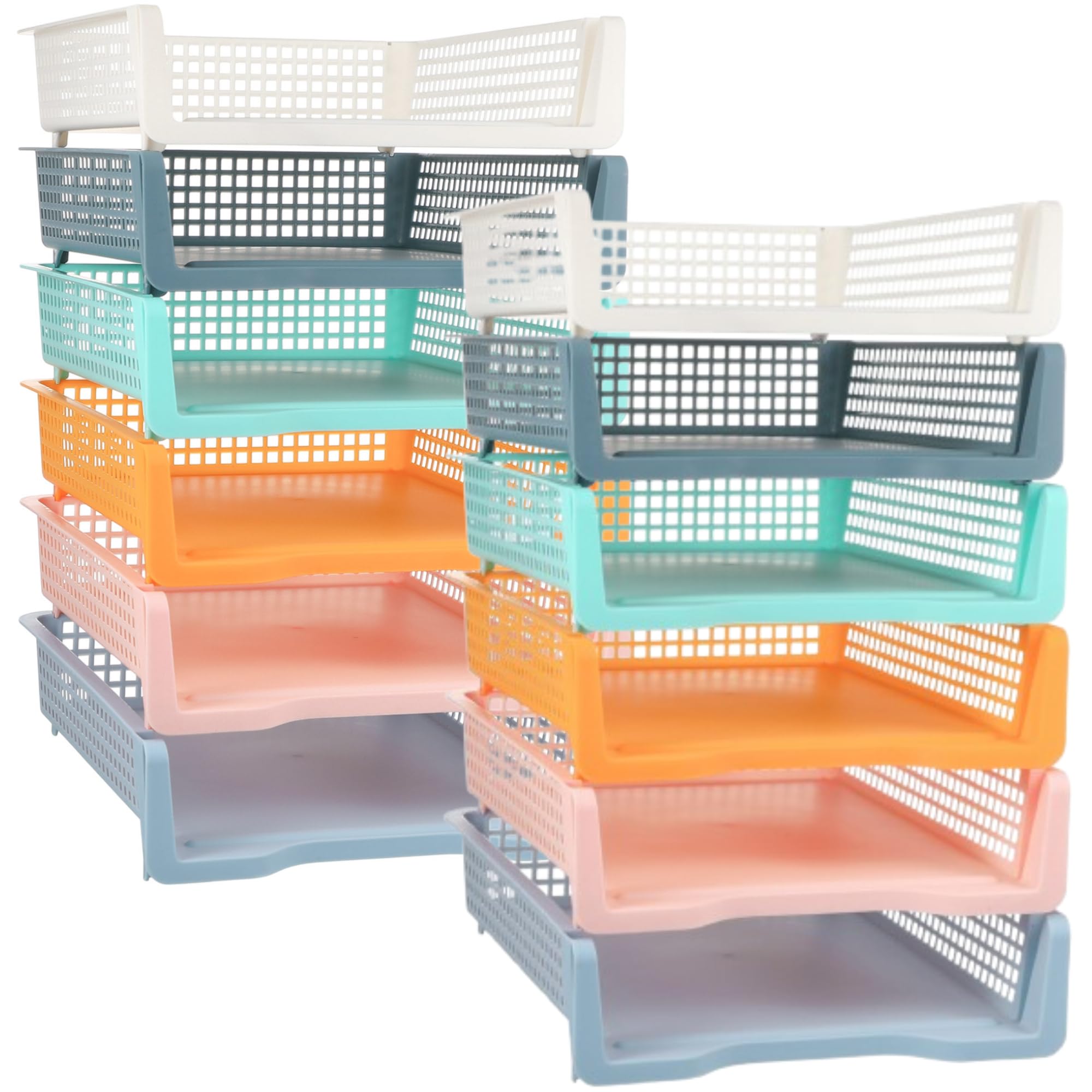Weysat Stapelbare Papierablage für Klassenzimmer, Kunststoff, Schreibtisch-Organizer für Bibliothek, Schublade, Lehrer, Büro, Dokumentenaufbewahrung, Pastellfarben, schmal, 12 Stück