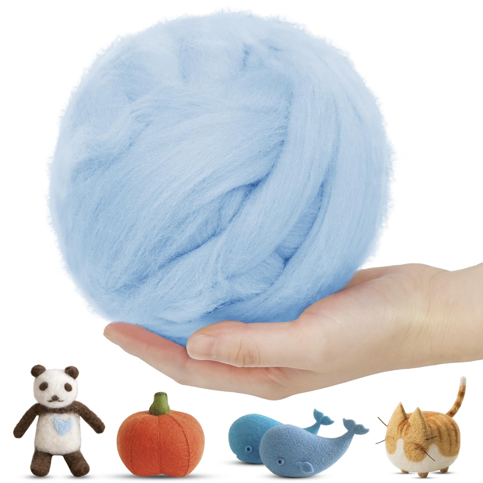 LEREATI Wool Roving for Needle Felting, 500g Felting Wool Yarn Needle Felt Wool Chunky Yarn, Core Wool for Needle Felting, Hand Spinning, Wet Felting, DIY Handcrafts (Sky Blue)