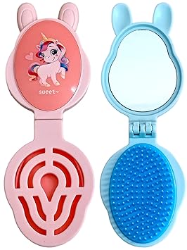Unicorn Mirror Hair Brush For Girls, Latest Hair Brush For Baby Girls, Hairbrush Soft Bristle Comb For Kids Girls Soft & Smooth Brush Return Gifts For Kids, Mirror Comb (1pcs)
