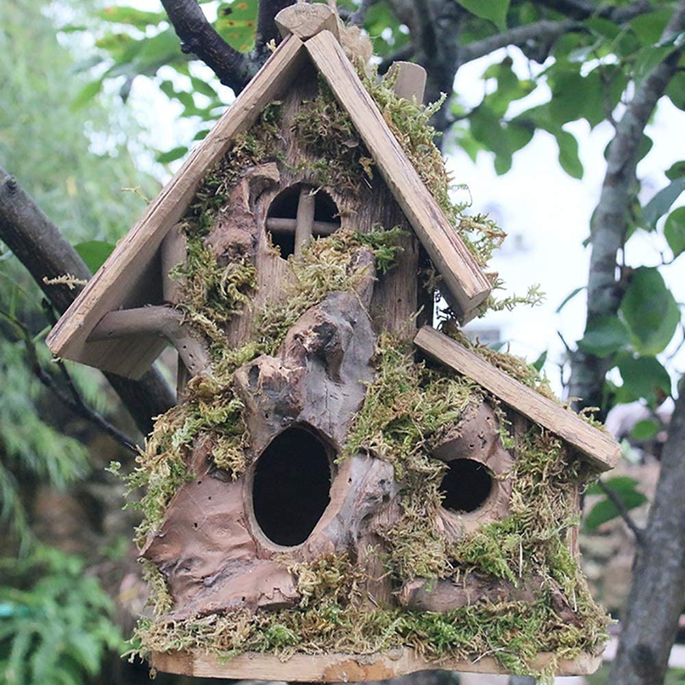 Casa de pájaros casa de madera, colgantes de pájaros casa de madera al aire libre nido de pájaros casa de pájaros casa de jardín decoración de pájaros mano colgante nido de pájaros cría de jardín