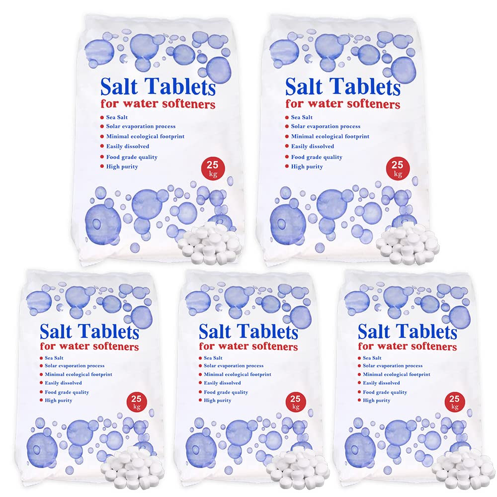 HSD 25 kg Salt Tablets, water softener tablets 25kg, Food Grade, Compatible to All Water Softener Machines, salt tablet water softener, 100% Genuine British Salt Tablet (5 Bags, 25 KG)