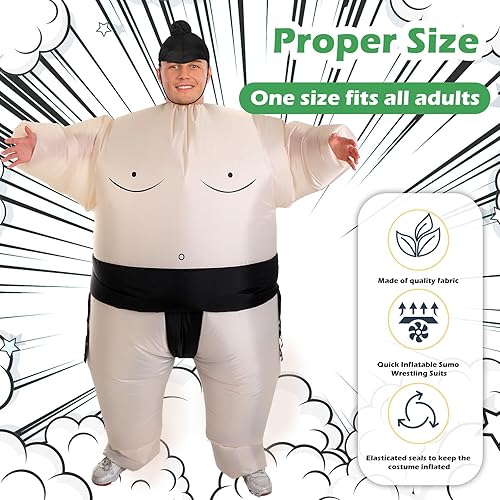 Miniatura 4 de Unittype 3 piezas de disfraz inflable de sumo para adultos, disfraces inflables de Halloween para hombres y mujeres