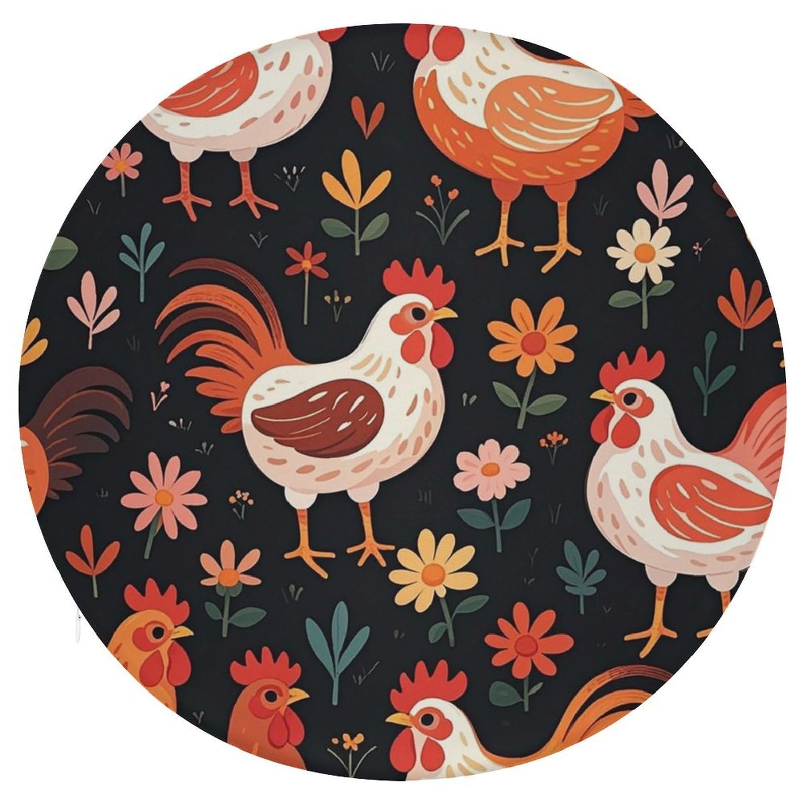 FekiLoot Cute Rooster Chair Cushion Round Memory Foam Seat Cushion Soft Circle Chair Pad with Removable Cover Fashion Decorative Stool Pad for Bedroom Sofa Kitchen Office 15.3" X 15.3"