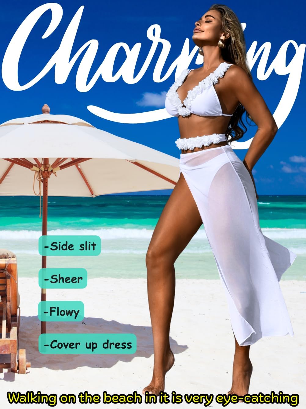 Kaei&Shi Floral Swimsuit with Matching Skirt,Sexy High Cut Triange Bikini Cover Up Set,3 Piece Swimsuits for Women - Image 4