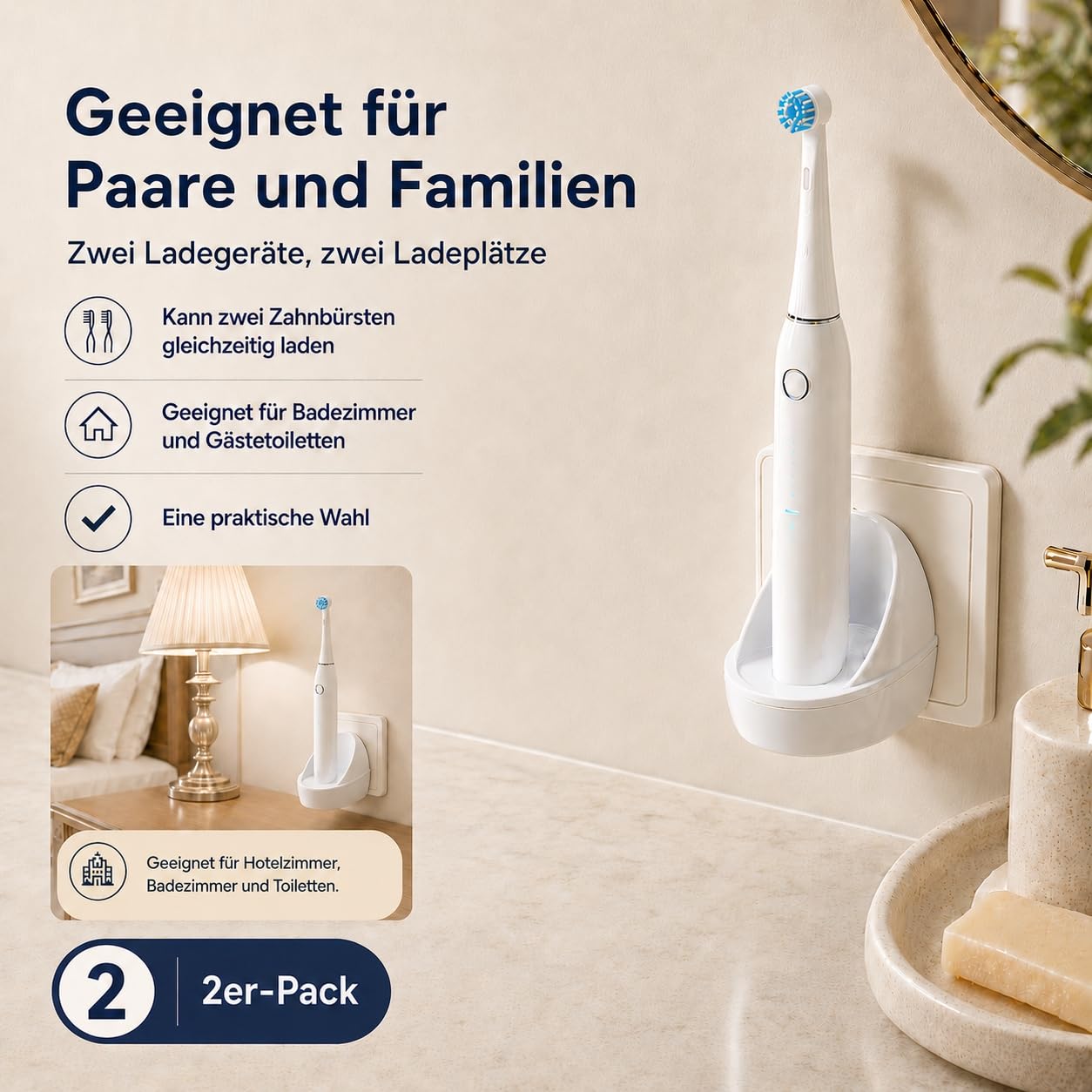 Lot de 2 chargeurs de brosse à dents pour Oral B sans fil compatibles avec Oral-B Pro iO6 iO5 iO4 iO3 Vitality Genius X 3500 3000 Chargeur mural