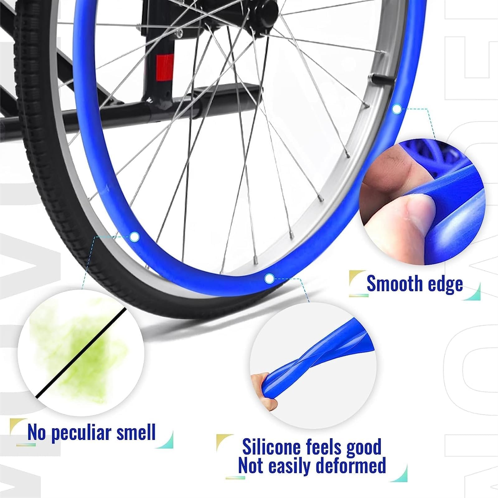LINCYS 22 Pulgadas / 24 Pulgadas Fundas para Aros De Sillas De Ruedas Antideslizantes Y Resistentes Al Desgaste,1 Par Cubierta De Empuje Manual para Silla De Ruedas Antideslizante,Azul,24in