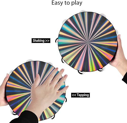 Miniatura 4 de EASTROCK Tambor de mano radiante pandereta de 10 pulgadas, doble fila, instrumento musical reflectante para niños, adultos, iglesia, fiesta de KTV