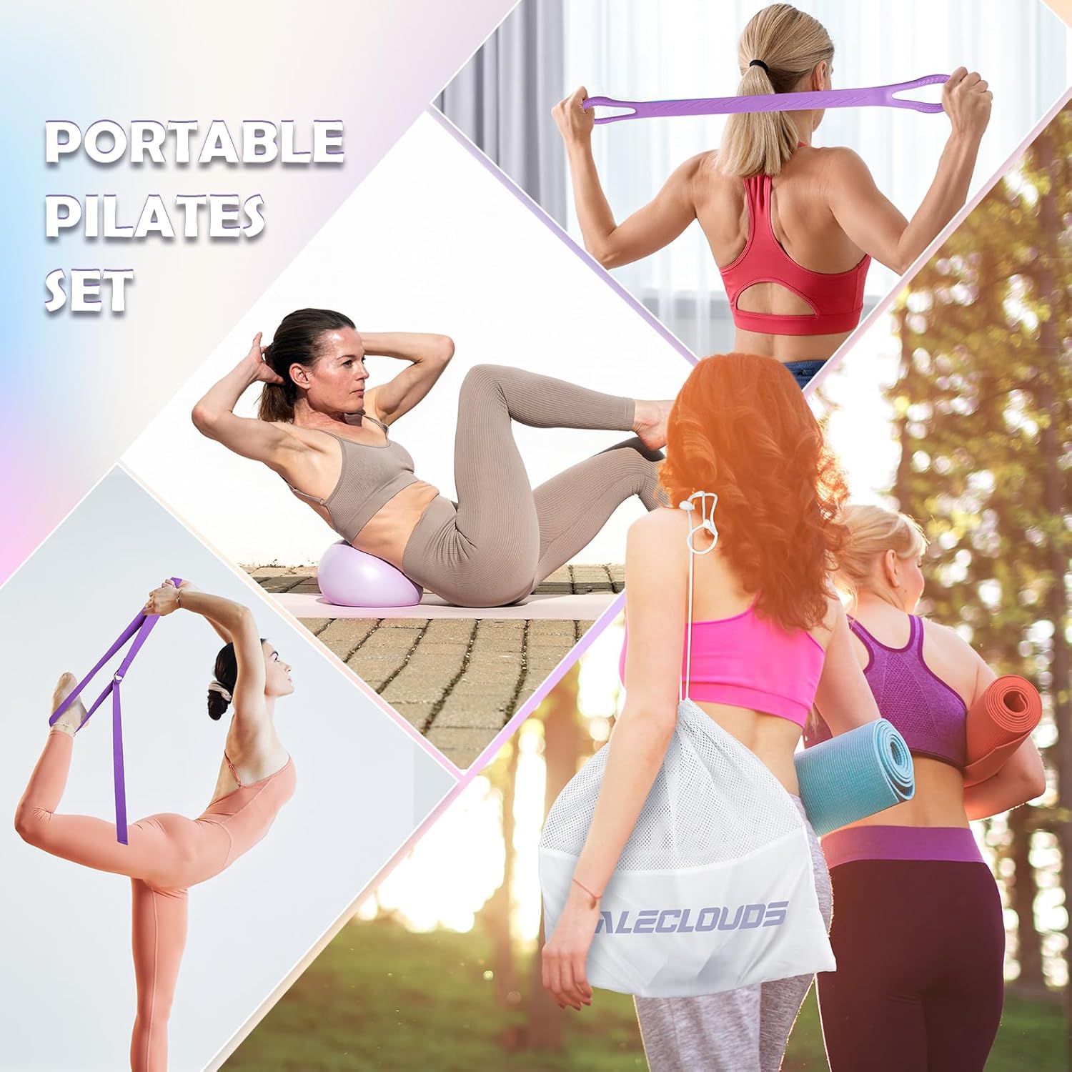 Pilates Ring Set for Women, 12" Pilates Ring and Ball Set with Resistance Bands for Home Workouts, Portable Pilates Kit with Bag & 2 Training Poster for Full Body Exercise - Image 6