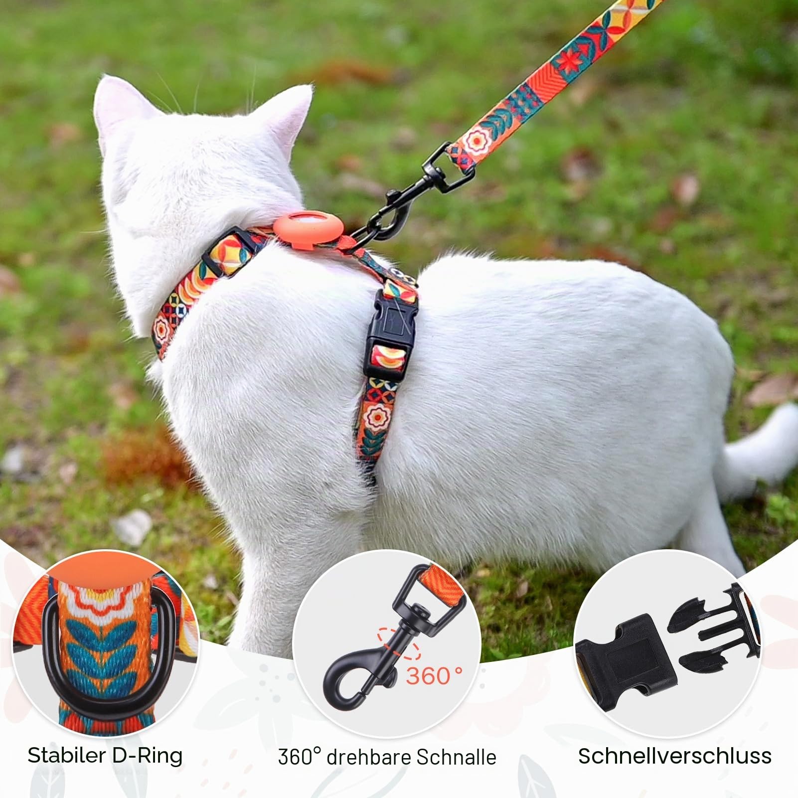 SCENEREAL Katzengeschirr und Leine, ausbruchsicher, mit Airtag-Halter, verstellbares Geschirr für Kätzchen, große Katzen, Weste, Geschirr für Spaziergänge, Outdoor, drinnen, Frühling, Sommer, Urlaub,
