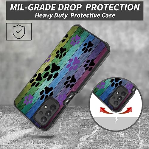 Miniatura 3 de Funda para teléfono Galaxy A23 5G, diseño de tablero de madera rústica con estampado de patas de perro, resistente 2 en 1, de doble capa, híbrida de