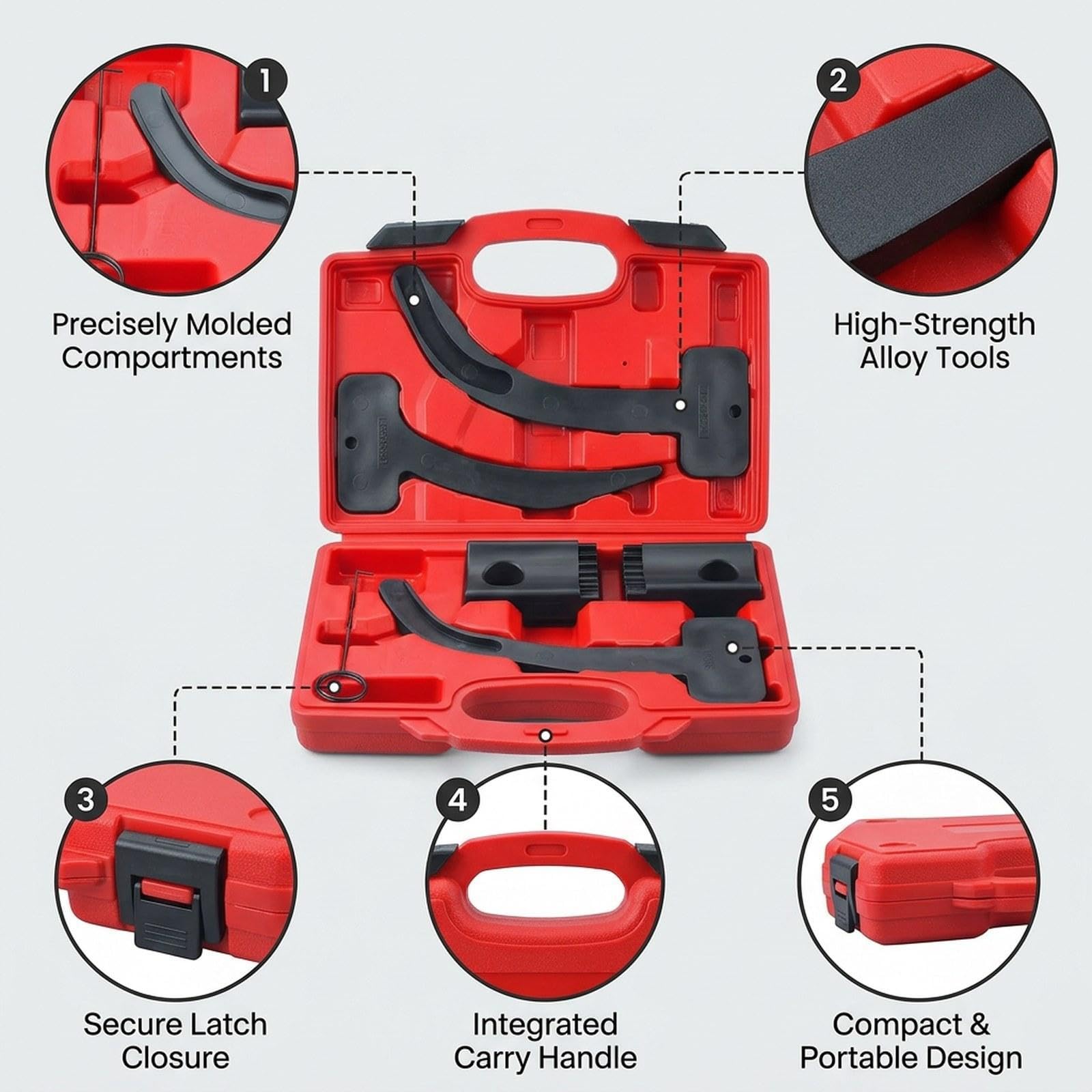 Bloccaggio Albero a Attrezzi Temporizzazione Motore Kit Accessori Veicoli Valigetta Robusta Adatto a Officina Manutenzione Garage Riparazione, Nero