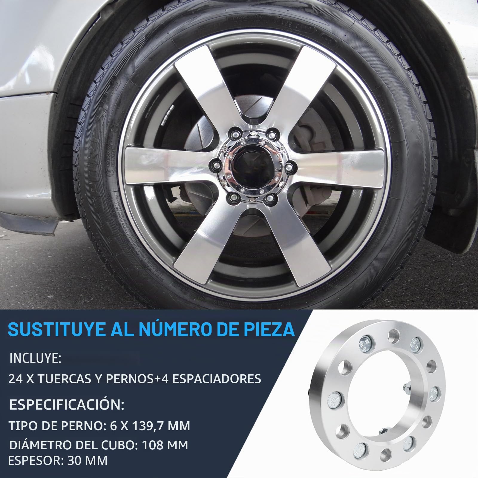 Separadores de rueda, grosor de 30 mm, orificio central de 108 mm, 6 pernos, compatible con F-0rd Ranger T-0-yota Hilux todos los años de construcción Landcruiser Pajero /4Runner/Isuzu 1969-2008 LM