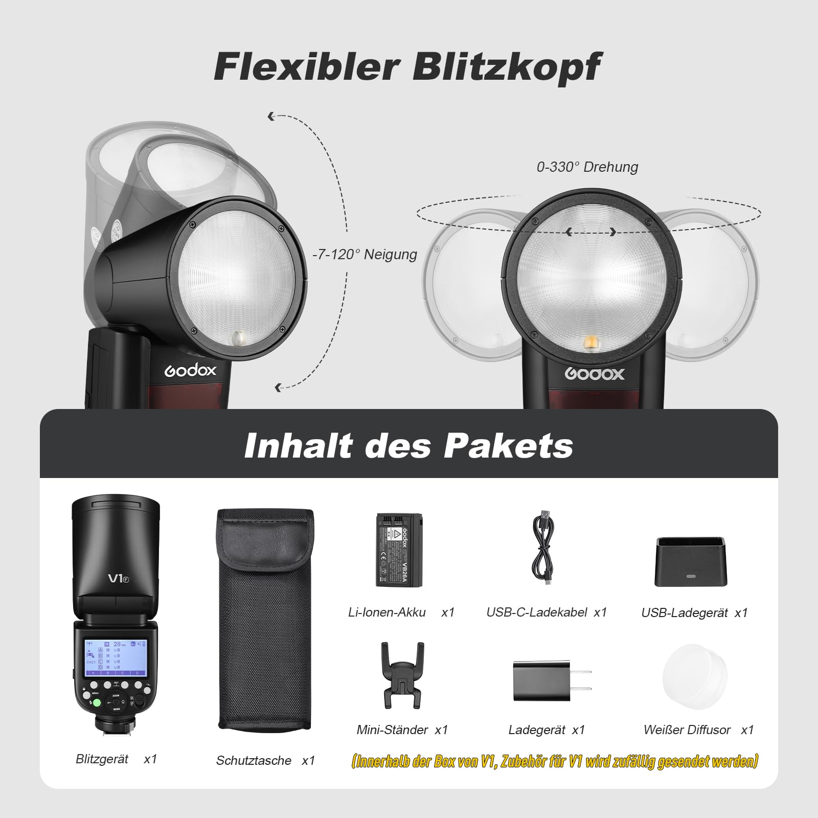 GODOX V1F Flash Rond 76 W Speedlite Professionnel Flash Rond 1/8000 HSS 2.4 G Wireless X System TTL Avec 2600 mAh Lithium-Ion Compatible pour Fuji