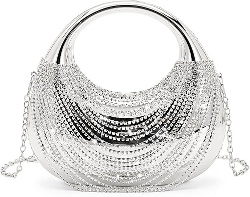 Beatfull Metallic Evening Bag for Women Wedding Sparkly Clutch | Crescent Moon Bag, Tassel, Party, Rhinestone Prom Handbag
