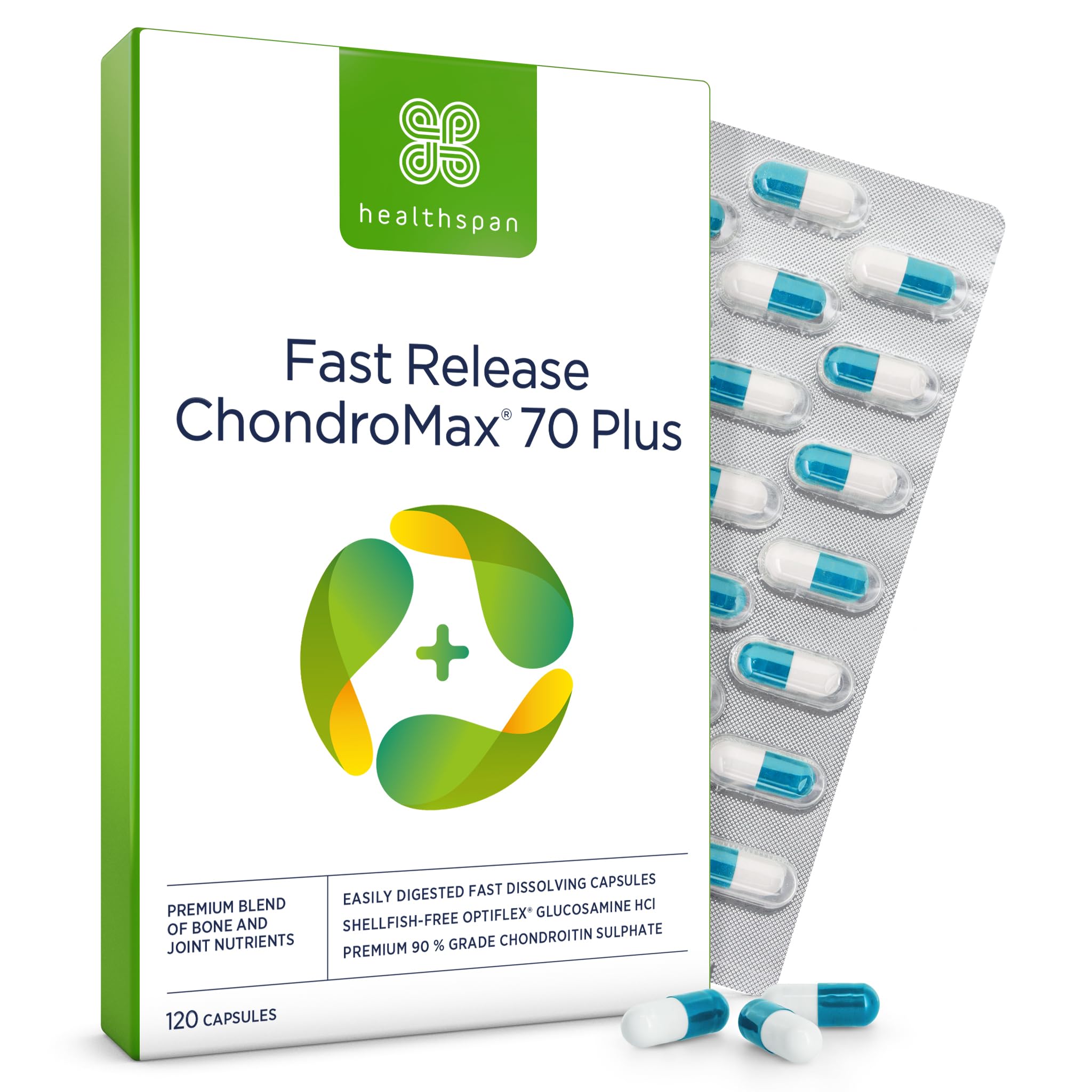 – Glucosamine & Chondroitin 70 Plus | 120 Capsules | Joint Health | 375mg Optiflex Glucosamine HCI & 300mg Chondroitin Sulphate 90% | with Vitamins C, D3 and Calcium
