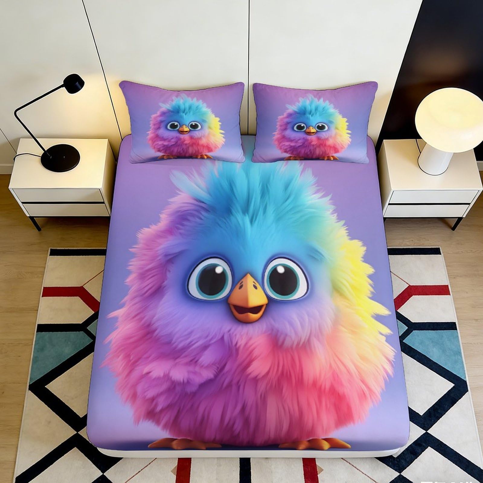 Kzqnxhjprl Style-9 3D Printed Rainbow Cartoon Bird Fitted Sheet Microfiber Soft Colorful Animal Bed Cover For Bedroom Dorm Mattress Protection 90X200x25cm