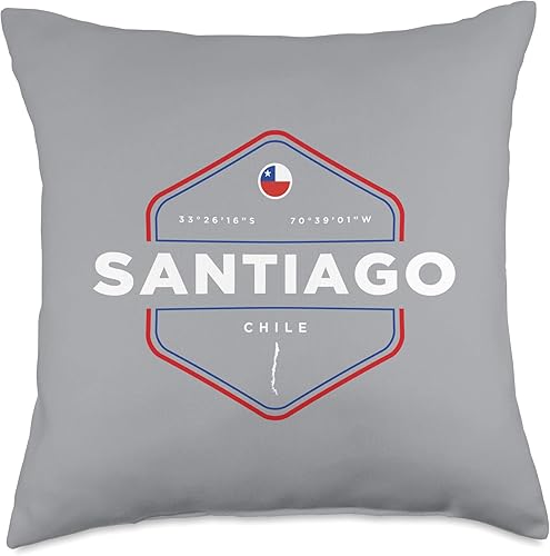 Santiago Chile Graphic Santiago Chile Map Flag Graphic - Almohada (18 x 18 pulgadas), multicolor